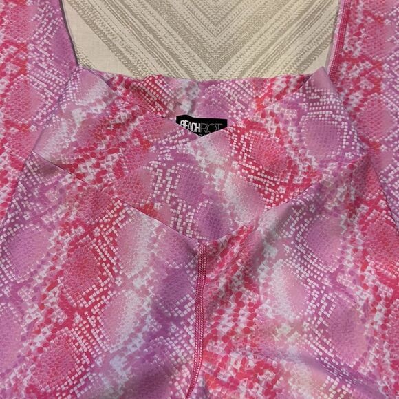 Beach Riot Women’s Pink & White Snakeskin High Waist Cross Waistband Leggings - Picture 2 of 7